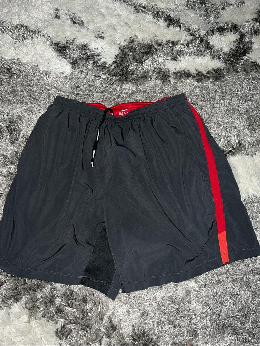 Nike Men’s Grey and Red Dri Fit Mesh Runners Athletic Shorts